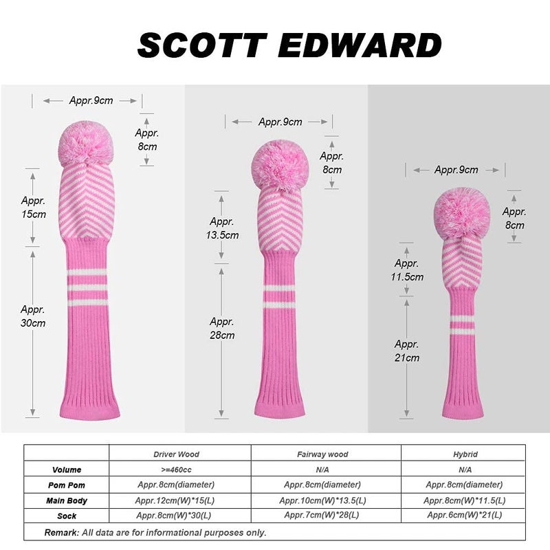 Scott Edward أغطية مضرب جولف مخصصة من سكوت إدوارد محبوكة 4 قطع تناسب الخشب والسائقين تناسب السائقين الأقصى والطرق والهجينة/الأدوات الكبيرة بوم بوم أنماط مخصصة لتزيين حقائب الجولف - Image 3